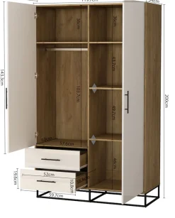 OTTO home Kleiderschrank »Luca Kommode Schrank Schlafzimmer« Hochwertige schwarze Griffe und Kufengestell aus Metall,Schlafzimmerschrank mit 2 Türen und 2 Schubladen, Breite 120cm
