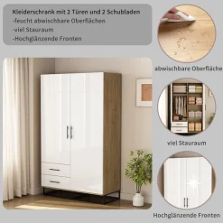 OTTO home Kleiderschrank »Luca Kommode Schrank Schlafzimmer« Hochwertige schwarze Griffe und Kufengestell aus Metall,Schlafzimmerschrank mit 2 Türen und 2 Schubladen, Breite 120cm