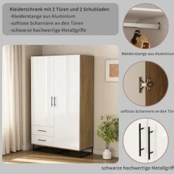 OTTO home Kleiderschrank »Luca Kommode Schrank Schlafzimmer« Hochwertige schwarze Griffe und Kufengestell aus Metall,Schlafzimmerschrank mit 2 Türen und 2 Schubladen, Breite 120cm