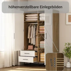 OTTO home Kleiderschrank »Luca Kommode Schrank Schlafzimmer« Hochwertige schwarze Griffe und Kufengestell aus Metall,Schlafzimmerschrank mit 2 Türen und 2 Schubladen, Breite 120cm