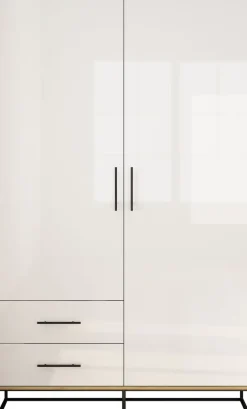 OTTO home Kleiderschrank »Luca Kommode Schrank Schlafzimmer« Hochwertige schwarze Griffe und Kufengestell aus Metall,Schlafzimmerschrank mit 2 Türen und 2 Schubladen, Breite 120cm