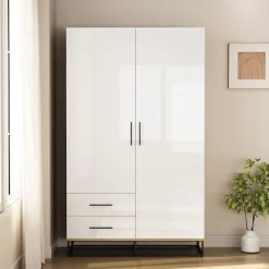 OTTO home Kleiderschrank »Luca Kommode Schrank Schlafzimmer« Hochwertige schwarze Griffe und Kufengestell aus Metall,Schlafzimmerschrank mit 2 Türen und 2 Schubladen, Breite 120cm