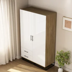 OTTO home Kleiderschrank »Luca Kommode Schrank Schlafzimmer« Hochwertige schwarze Griffe und Kufengestell aus Metall,Schlafzimmerschrank mit 2 Türen und 2 Schubladen, Breite 120cm