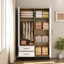 OTTO home Kleiderschrank »Luca Kommode Schrank Schlafzimmer« Hochwertige schwarze Griffe und Kufengestell aus Metall,Schlafzimmerschrank mit 2 Türen und 2 Schubladen, Breite 120cm