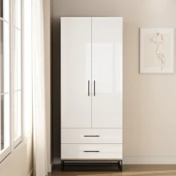 OTTO home Kleiderschrank »Luca Kommode Schrank Schlafzimmer« Hochwertige schwarze Griffe und Kufengestell,Schlafzimmerschrank mit 2 Türen und 2 Schubladen, Breite 80cm