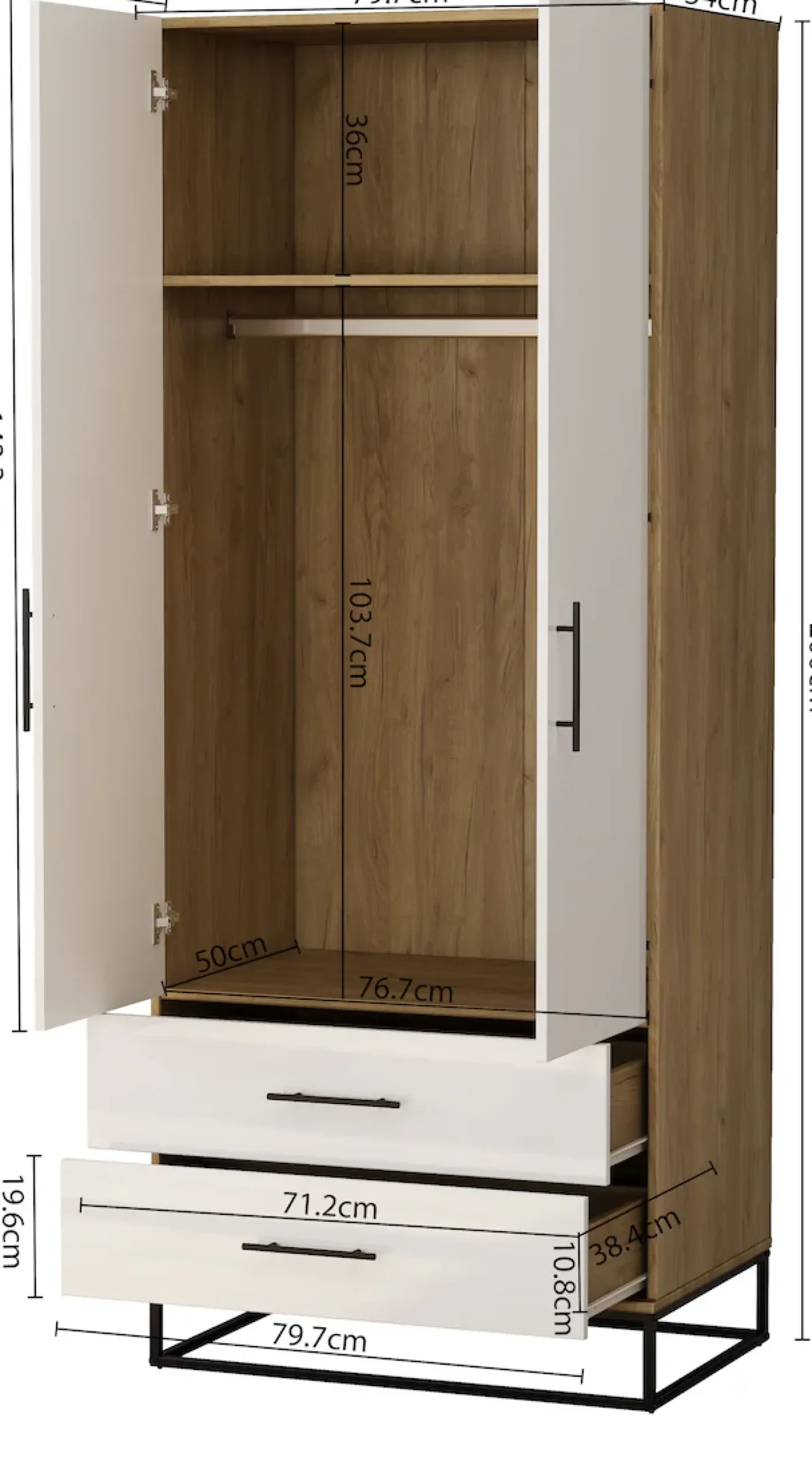 OTTO home Kleiderschrank »Luca Kommode Schrank Schlafzimmer« Hochwertige schwarze Griffe und Kufengestell,Schlafzimmerschrank mit 2 Türen und 2 Schubladen, Breite 80cm