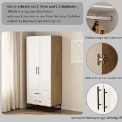 OTTO home Kleiderschrank »Luca Kommode Schrank Schlafzimmer« Hochwertige schwarze Griffe und Kufengestell,Schlafzimmerschrank mit 2 Türen und 2 Schubladen, Breite 80cm