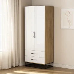 OTTO home Kleiderschrank »Luca Kommode Schrank Schlafzimmer« Hochwertige schwarze Griffe und Kufengestell,Schlafzimmerschrank mit 2 Türen und 2 Schubladen, Breite 80cm