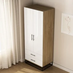 OTTO home Kleiderschrank »Luca Kommode Schrank Schlafzimmer« Hochwertige schwarze Griffe und Kufengestell,Schlafzimmerschrank mit 2 Türen und 2 Schubladen, Breite 80cm