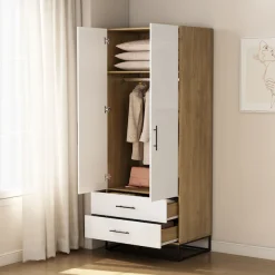 OTTO home Kleiderschrank »Luca Kommode Schrank Schlafzimmer« Hochwertige schwarze Griffe und Kufengestell,Schlafzimmerschrank mit 2 Türen und 2 Schubladen, Breite 80cm