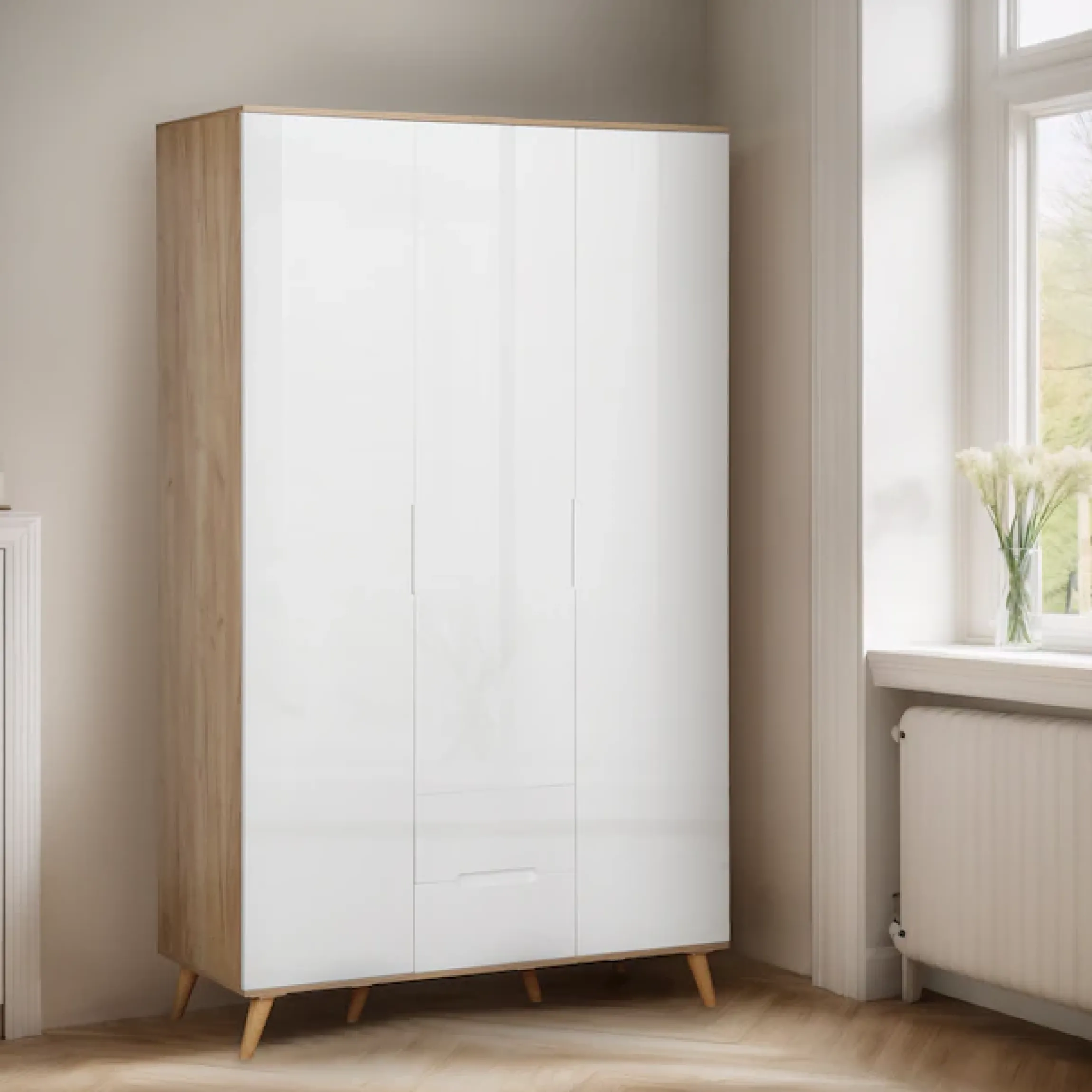OTTO home Kleiderschrank »Lund Schlafzimmerschrankim skandinavischem Design« Garderobenschrank mit Premium Innenausstattung, Breite 120cm