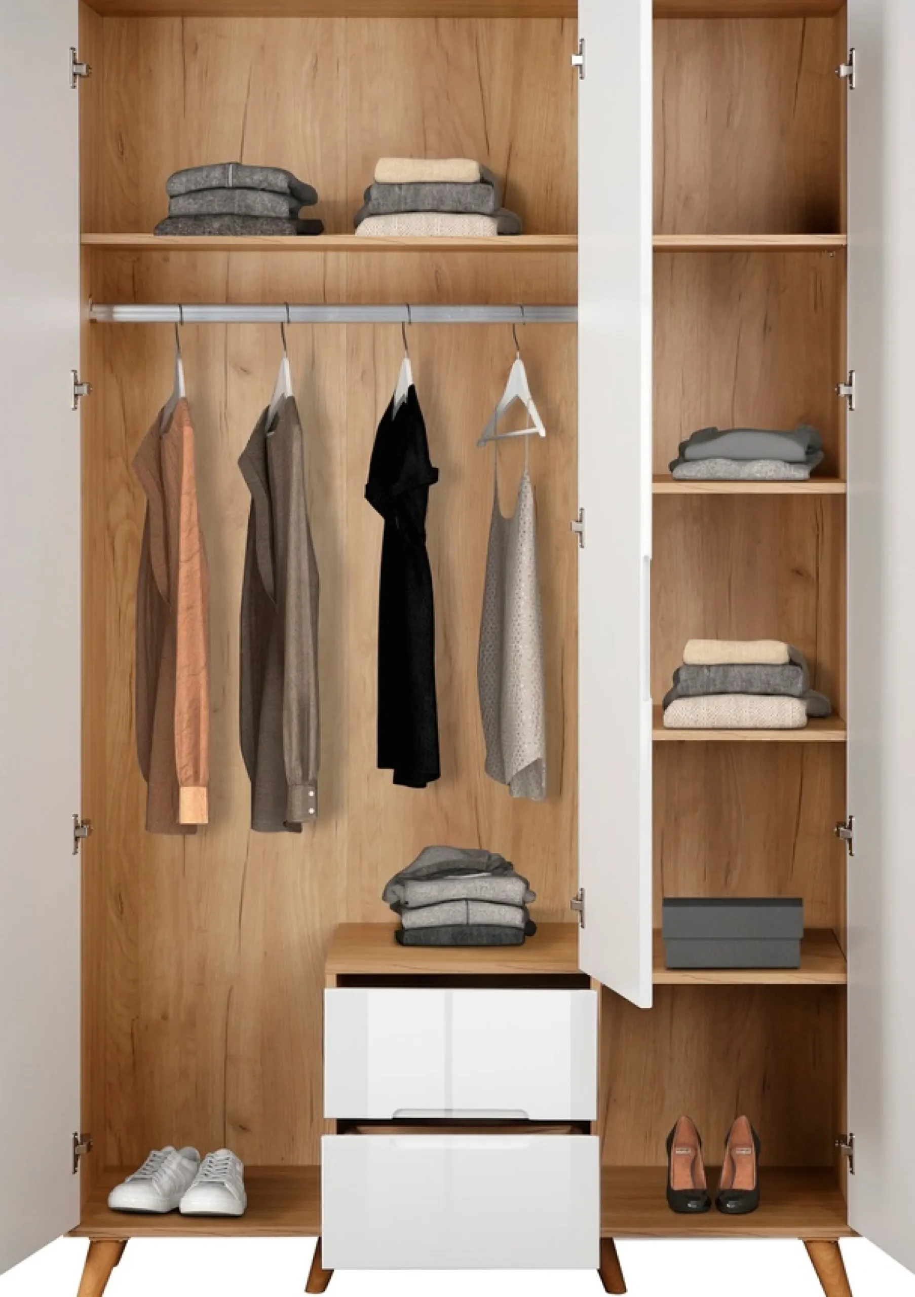 OTTO home Kleiderschrank »Lund Schlafzimmerschrankim skandinavischem Design« Garderobenschrank mit Premium Innenausstattung, Breite 120cm