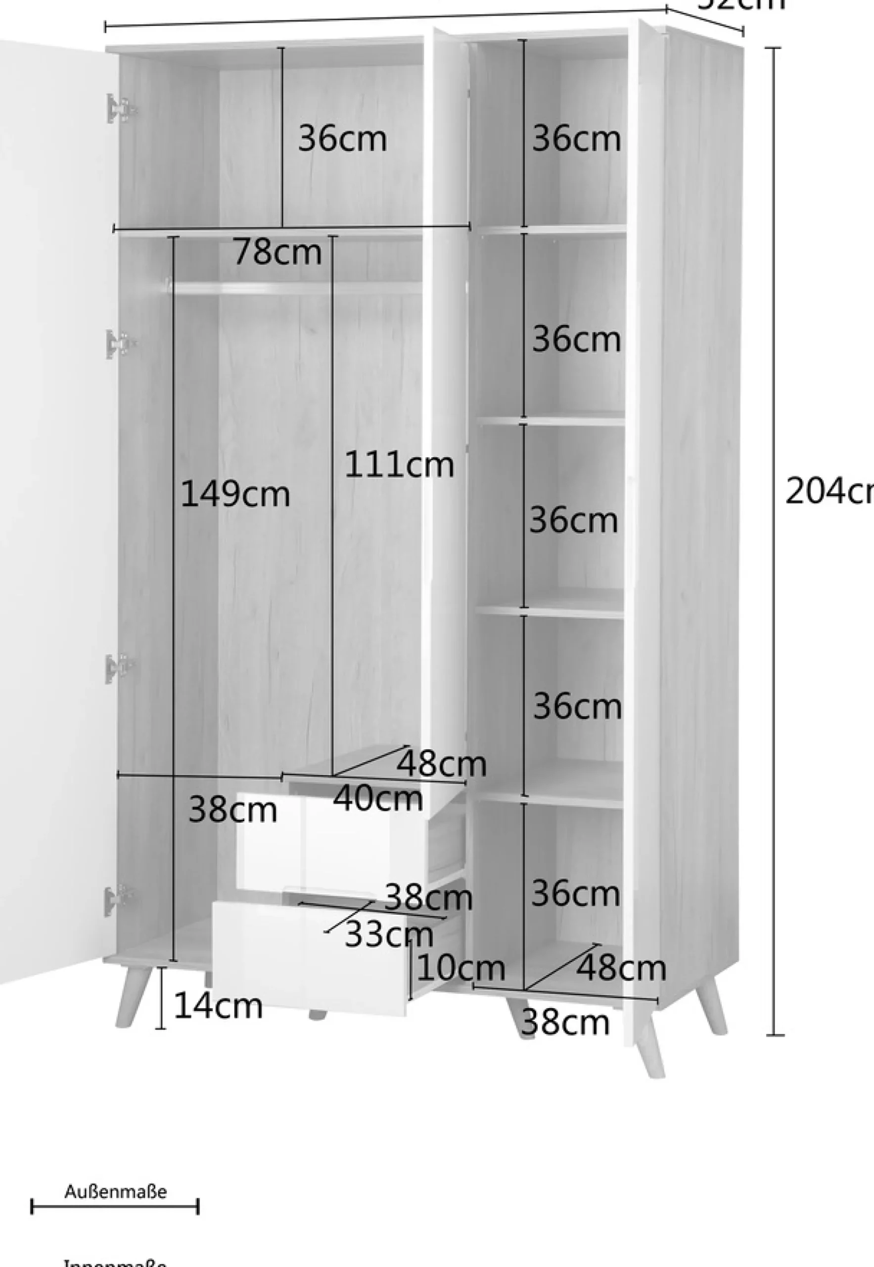 OTTO home Kleiderschrank »Lund Schlafzimmerschrankim skandinavischem Design« Garderobenschrank mit Premium Innenausstattung, Breite 120cm