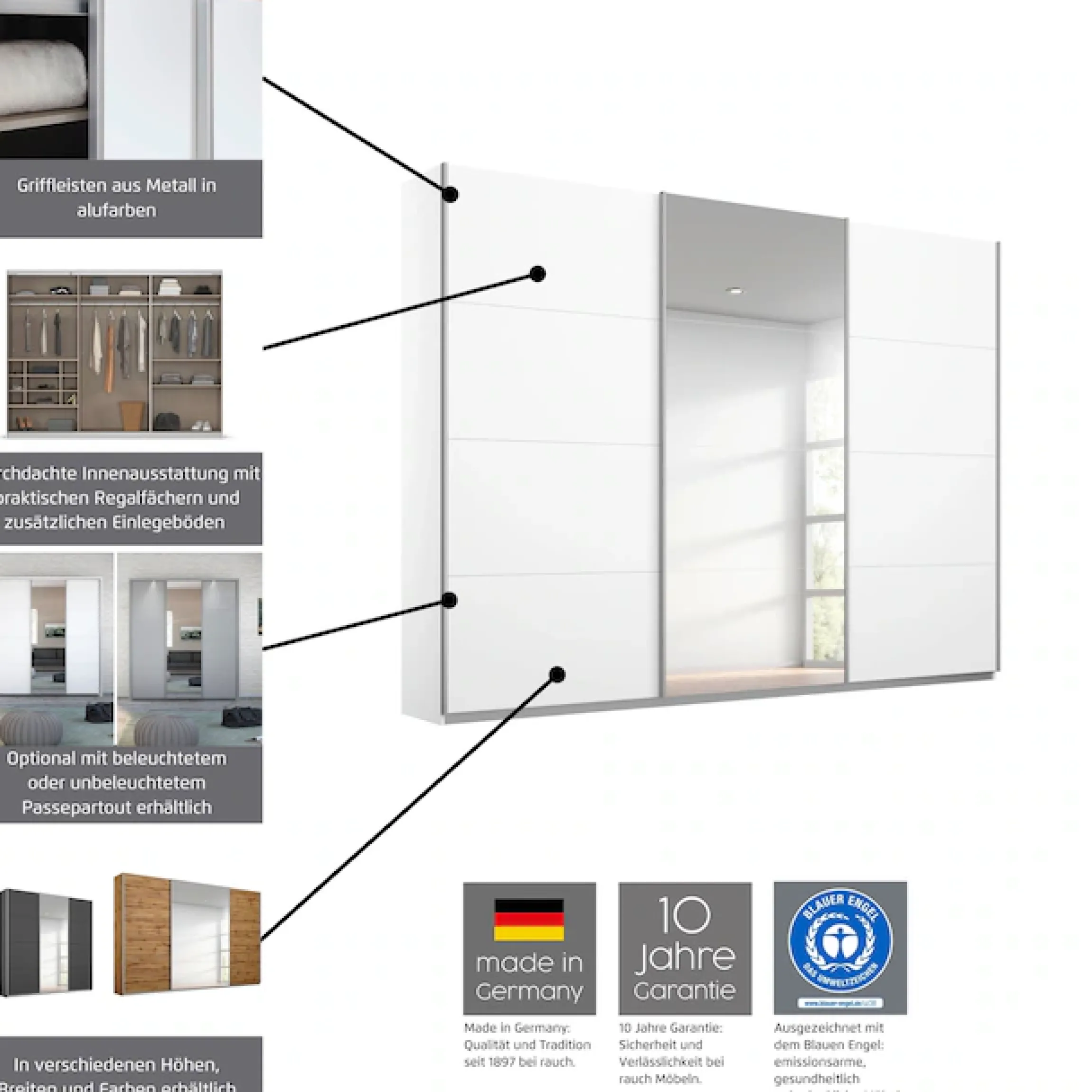 OTTO home Kleiderschrank »Mehrzweckschrank Aktenschrank Möbel Mietswohnung Schlafzimmer TOMA« Breiten 203/271/315/360 cm, Höhen 210/229 cm,inkl. Regaleinsatz sowie zusätzlichen Einlegeböden MADE IN GERMANY