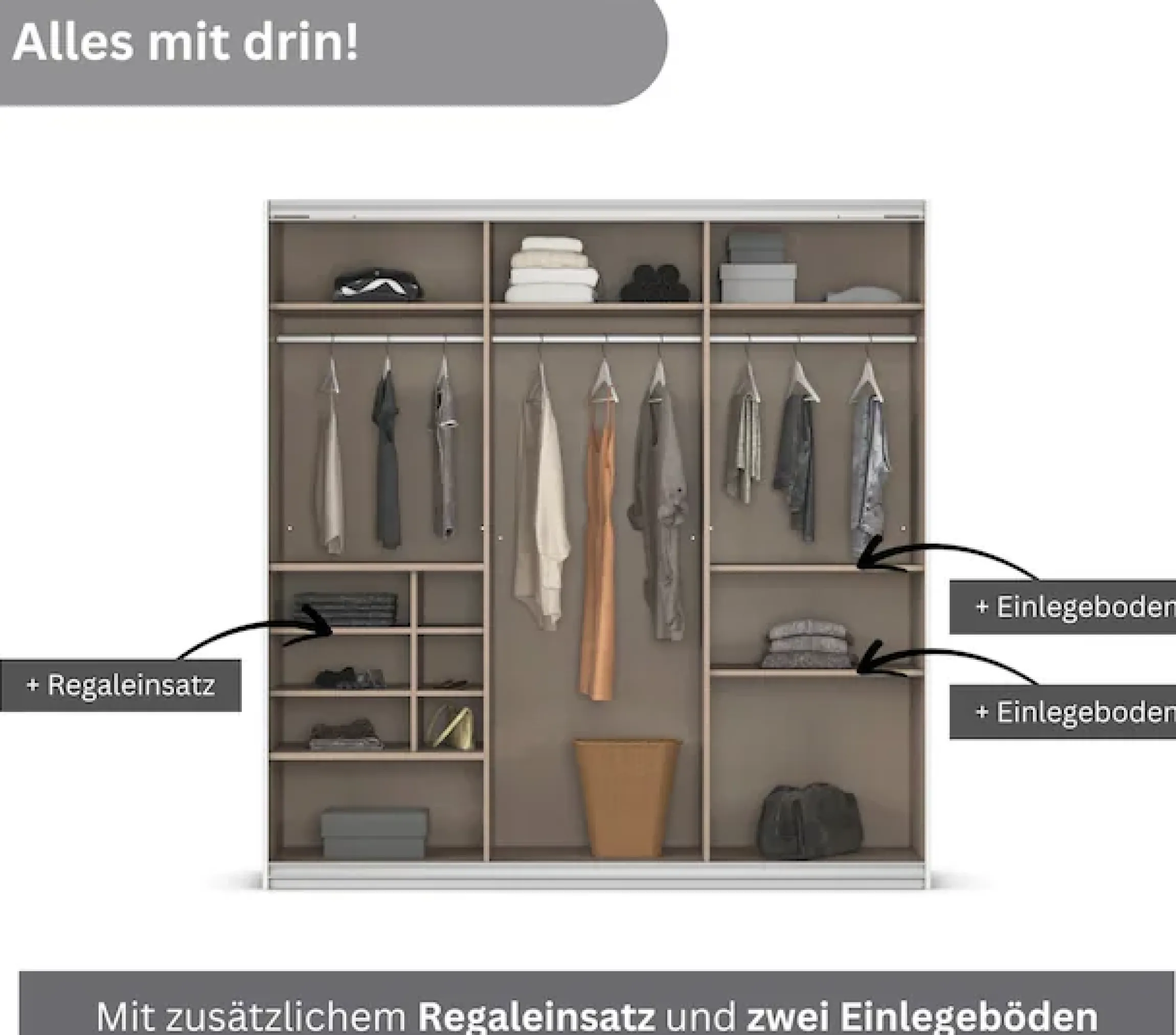 OTTO home Kleiderschrank »Mehrzweckschrank Aktenschrank Möbel Mietswohnung Schlafzimmer TOMA« Breiten 203/271/315/360 cm, Höhen 210/229 cm,inkl. Regaleinsatz sowie zusätzlichen Einlegeböden MADE IN GERMANY