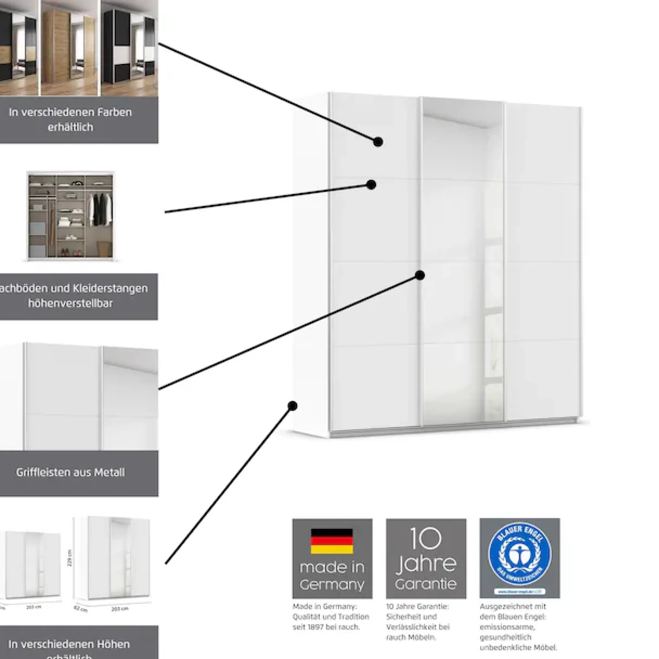 OTTO home Kleiderschrank »Mehrzweckschrank Aktenschrank Möbel Mietswohnung Schlafzimmer CORTONA« Breiten 203/271/315/360 cm, Höhen 210/229 cm,inkl. Inneneinteilung, 2 Stoffboxen extra Einlegeböden MADE IN GERMANY