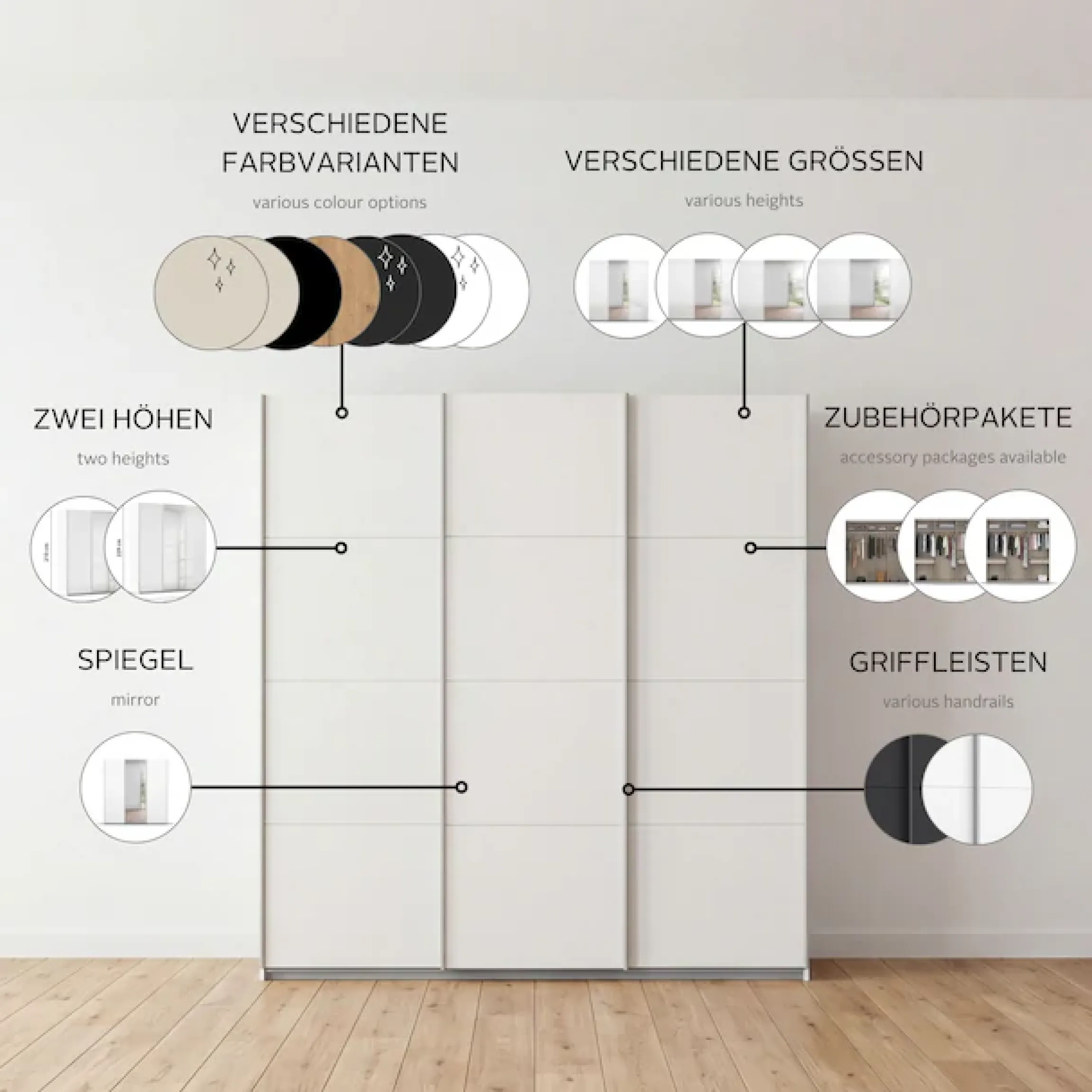 OTTO home Kleiderschrank »Mehrzweckschrank Aktenschrank Möbel Mietswohnung Schlafzimmer KOLUNA« 3 Ausstattungen BASIC/CLASSIC/PREMIUM (inkl. SOFT-CLOSE-FUNKTION),Breiten 203/271/315/360 cm Höhen 210/229 Dekor-Front MADE IN GERMANY