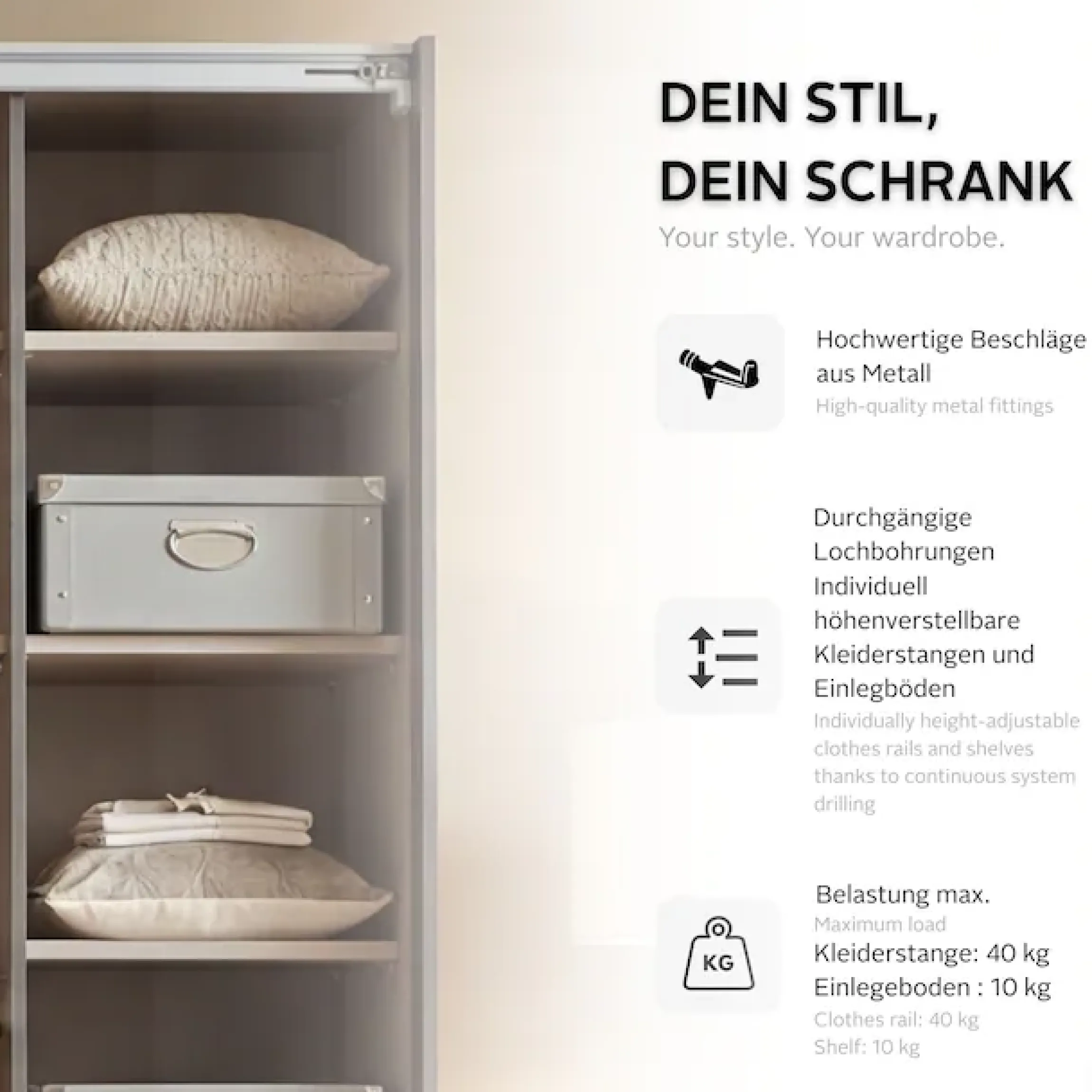 OTTO home Kleiderschrank »Mehrzweckschrank Aktenschrank Möbel Mietswohnung Schlafzimmer KOLUNA« 3 Ausstattungen BASIC/CLASSIC/PREMIUM (inkl. SOFT-CLOSE-FUNKTION),Breiten 203/271/315/360 cm Höhen 210/229 Dekor-Front MADE IN GERMANY