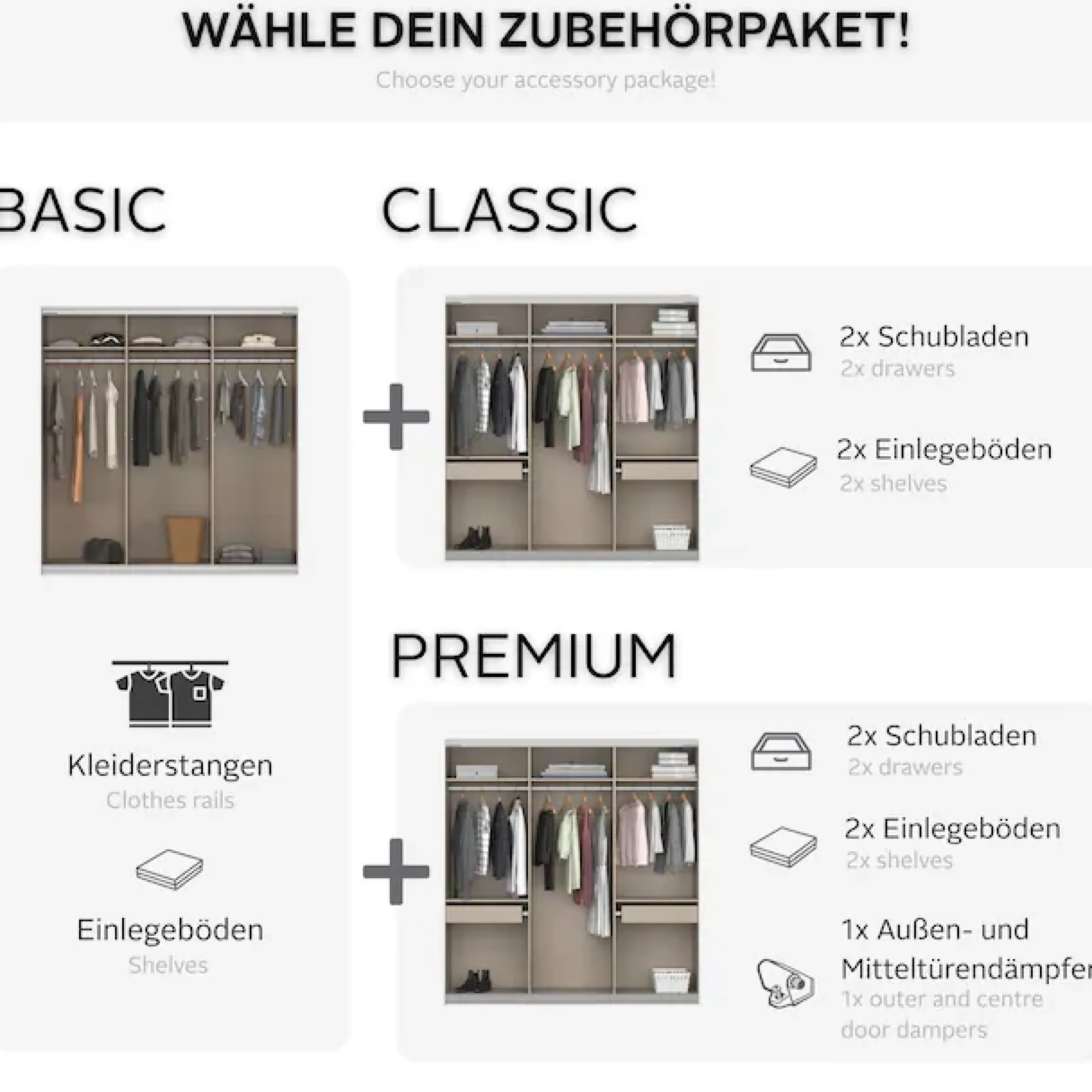 OTTO home Kleiderschrank »Mehrzweckschrank Aktenschrank Möbel Mietswohnung Schlafzimmer KOLUNA« 3 Ausstattungen BASIC/CLASSIC/PREMIUM (inkl. SOFT-CLOSE-FUNKTION),Breiten 203/271/315/360 cm Höhen 210/229 Dekor-Front MADE IN GERMANY