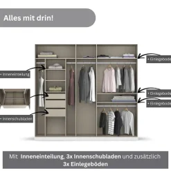 OTTO home Kleiderschrank »Mehrzweckschrank Aktenschrank Möbel Mietswohnung Schlafzimmer OTELI« erhältlich in Breiten 230/275 cm inkl. Innenschubladen und extra Böden,inkl. Passepartout optional mit Beleuchtung MADE IN GERMANY