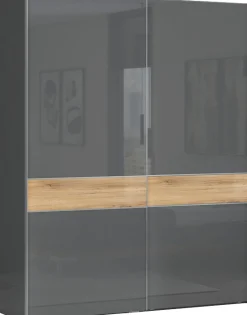 OTTO home Kleiderschrank »Onyx, Schwebetürenschrank inklusive Innenleben,FSC-zertifiziert« in 3 Breiten: 182, 230 oder 272cm,Höhe 224cm,UV lackiert, hochglänzend anthrazit, mit Soft-Close Funktion