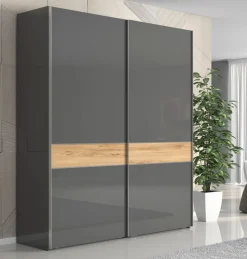 OTTO home Kleiderschrank »Onyx, Schwebetürenschrank inklusive Innenleben,FSC-zertifiziert« in 3 Breiten: 182, 230 oder 272cm,Höhe 224cm,UV lackiert, hochglänzend anthrazit, mit Soft-Close Funktion