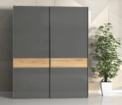 OTTO home Kleiderschrank »Onyx, Schwebetürenschrank inklusive Innenleben,FSC-zertifiziert« in 3 Breiten: 182, 230 oder 272cm,Höhe 224cm,UV lackiert, hochglänzend anthrazit, mit Soft-Close Funktion