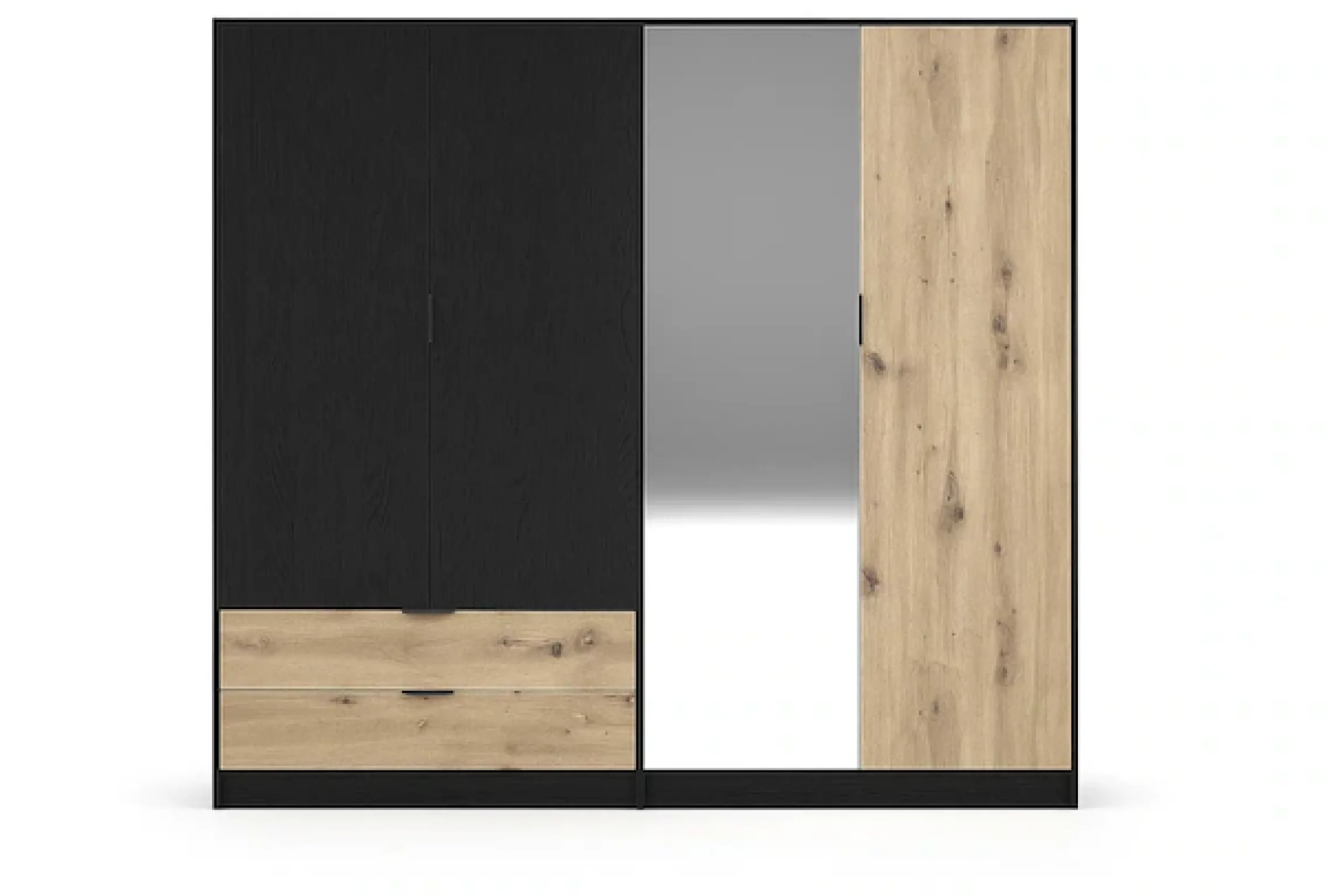 OTTO home Kleiderschrank »PEERY mit Spiegel, 2 Schubladen, 4 Fächer und 2 Kleiderstangen« Garderobe mit 4 Türen und schwarzen Griffen, Maße B/T/H: 220/54/203cm