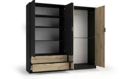 OTTO home Kleiderschrank »PEERY mit Spiegel, 2 Schubladen, 4 Fächer und 2 Kleiderstangen« Garderobe mit 4 Türen und schwarzen Griffen, Maße B/T/H: 220/54/203cm