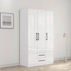 OTTO home Kleiderschrank »Sylt Schlafzimmerschrank Garderobe Schrank hochglanz« hochwertige schwarze Metallgriffe,Drehtürenschrank mit perfekter Innenausstattung, Breite 120cm