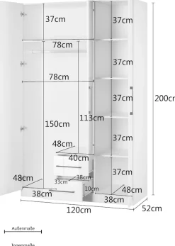 OTTO home Kleiderschrank »Sylt Schlafzimmerschrank Garderobe Schrank hochglanz« hochwertige schwarze Metallgriffe,Drehtürenschrank mit perfekter Innenausstattung, Breite 120cm