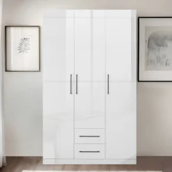 OTTO home Kleiderschrank »Sylt Schlafzimmerschrank Garderobe Schrank hochglanz« hochwertige schwarze Metallgriffe,Drehtürenschrank mit perfekter Innenausstattung, Breite 120cm