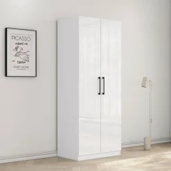 OTTO home Kleiderschrank »Sylt Schlafzimmerschrank Garderobe Schrank hochglanz« hochwertige Metall Griffe in schwarz,Drehtürenschrank mit perfekter Innenausstattung, Breite 80cm