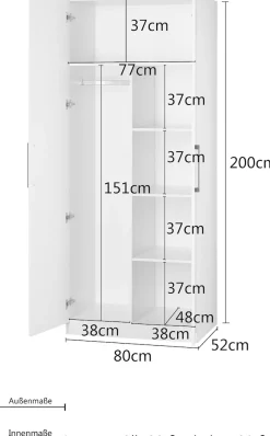 OTTO home Kleiderschrank »Sylt Schlafzimmerschrank Garderobe Schrank hochglanz« hochwertige Metall Griffe in schwarz,Drehtürenschrank mit perfekter Innenausstattung, Breite 80cm