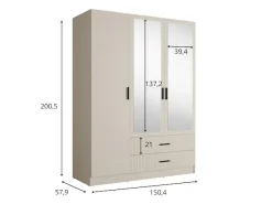 OTTO home Kleiderschrank »TERRIK,modern mit viel Stauraum & geriffelter Struktur, Spiegel« B/H/T ca.150/200/60 cm,Garderobe mit 6 Fächern, Kleiderstange, 2 Schubladen, Made in EU