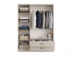 OTTO home Kleiderschrank »TERRIK,modern mit viel Stauraum & geriffelter Struktur, Spiegel« B/H/T ca.150/200/60 cm,Garderobe mit 6 Fächern, Kleiderstange, 2 Schubladen, Made in EU
