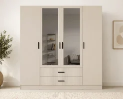 OTTO home Kleiderschrank »TERRIK,modern mit viel Stauraum & geriffelter Struktur, Spiegel« B/H/T ca. 200/200/60,Schrank mit 11 Fächern, Kleiderstange, 2 Schubladen, Made in EU