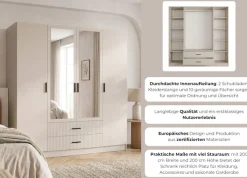 OTTO home Kleiderschrank »TERRIK,modern mit viel Stauraum & geriffelter Struktur, Spiegel« B/H/T ca. 200/200/60,Schrank mit 11 Fächern, Kleiderstange, 2 Schubladen, Made in EU