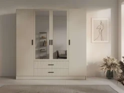 OTTO home Kleiderschrank »TERRIK,modern mit viel Stauraum & geriffelter Struktur, Spiegel« B/H/T ca. 200/200/60,Schrank mit 11 Fächern, Kleiderstange, 2 Schubladen, Made in EU