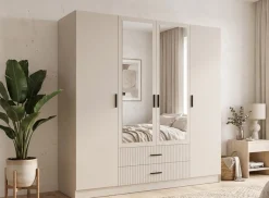 OTTO home Kleiderschrank »TERRIK,modern mit viel Stauraum & geriffelter Struktur, Spiegel« B/H/T ca. 200/200/60,Schrank mit 11 Fächern, Kleiderstange, 2 Schubladen, Made in EU