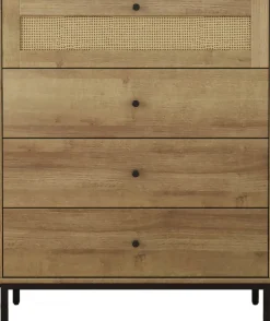 OTTO home Kombikommode »Motala Schlafzimmerschrank Garderobe Boho Eichen-Design« Eichen-Design mit Geflecht Schublade und schwarzen Griffen,Schrank Schlafzimmer mit 4 Schubladen hochwertig