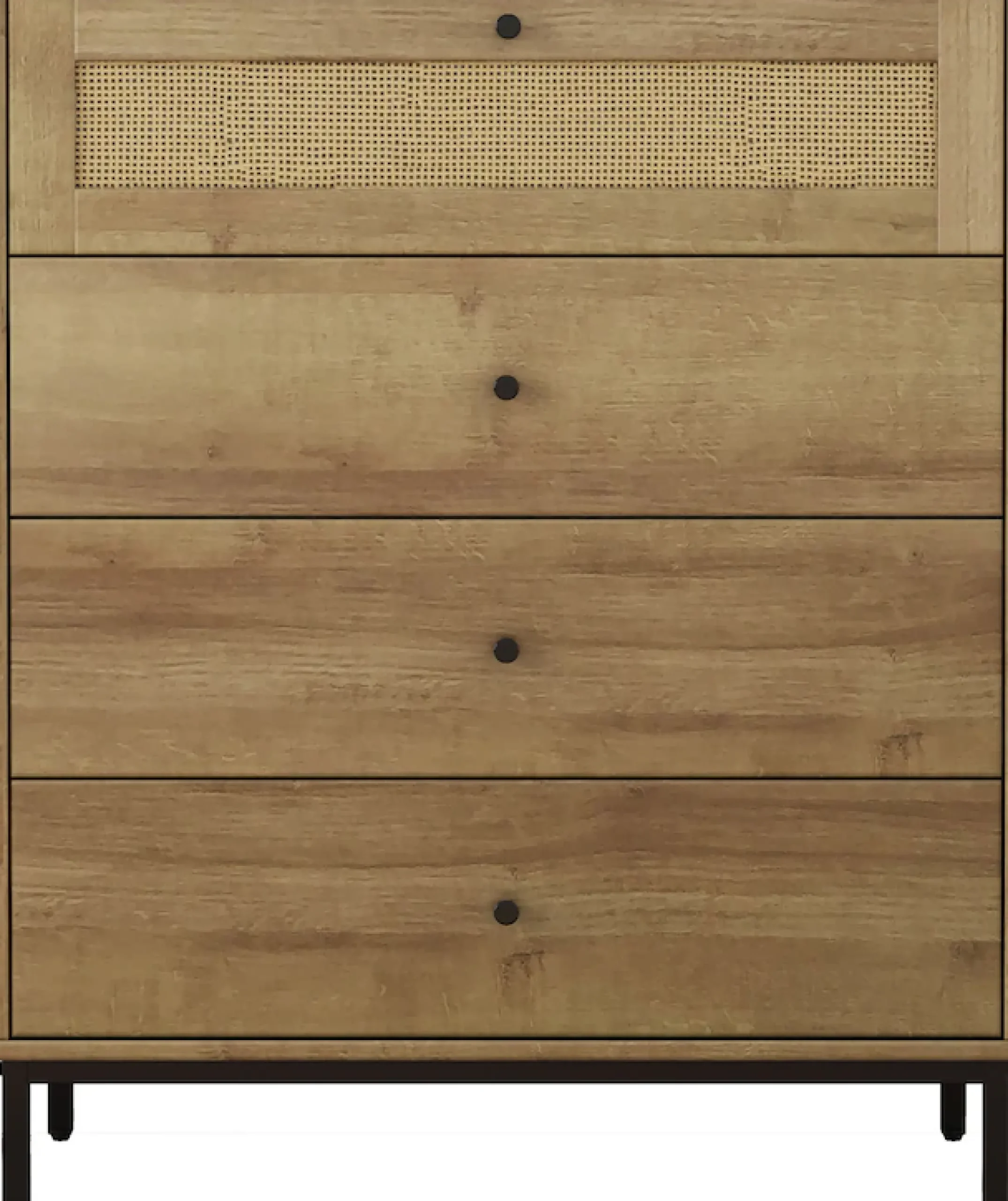 OTTO home Kombikommode »Motala Schlafzimmerschrank Garderobe Boho Eichen-Design« Eichen-Design mit Geflecht Schublade und schwarzen Griffen,Schrank Schlafzimmer mit 4 Schubladen hochwertig