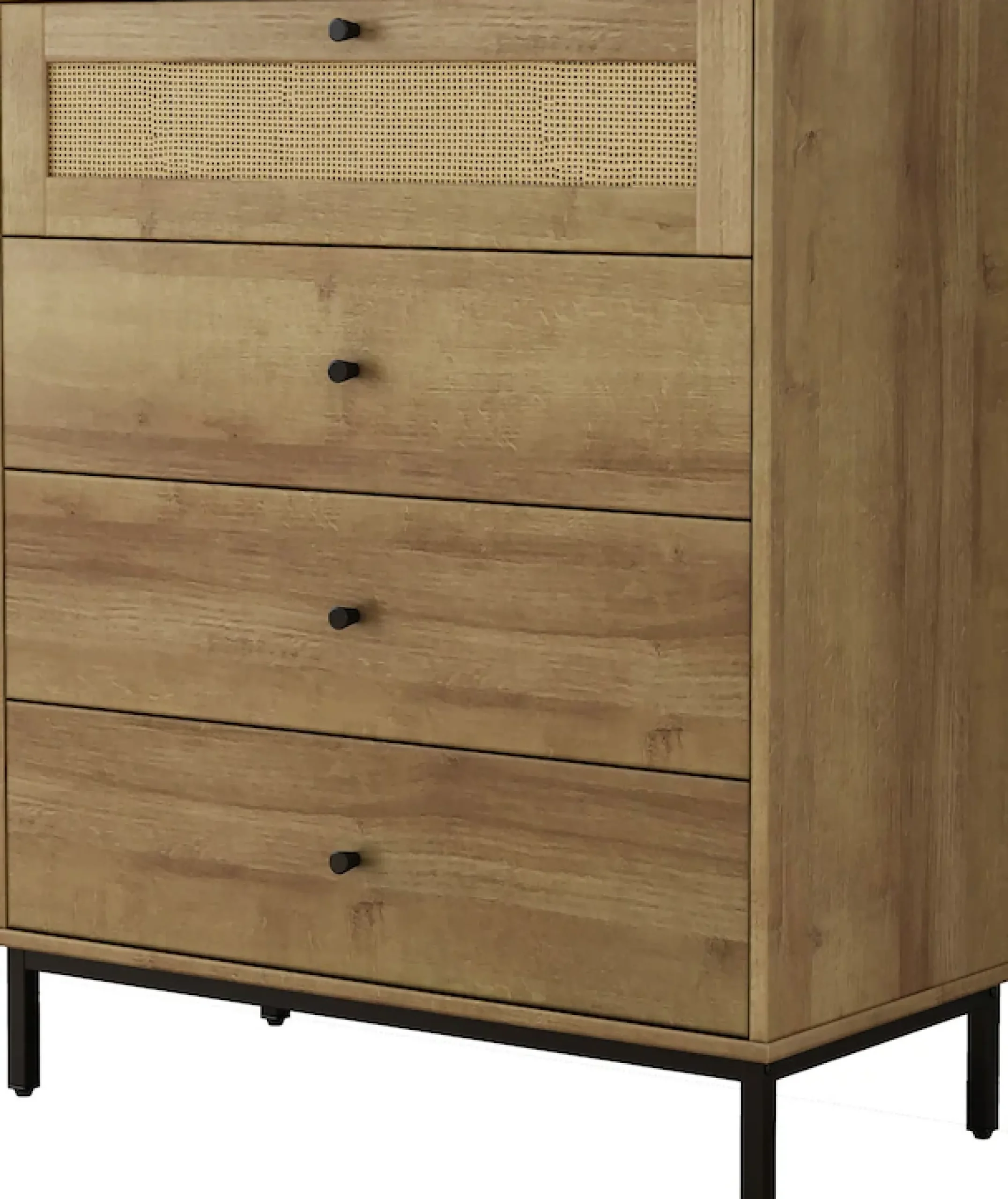 OTTO home Kombikommode »Motala Schlafzimmerschrank Garderobe Boho Eichen-Design« Eichen-Design mit Geflecht Schublade und schwarzen Griffen,Schrank Schlafzimmer mit 4 Schubladen hochwertig