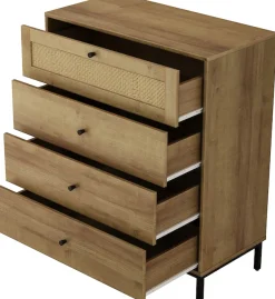 OTTO home Kombikommode »Motala Schlafzimmerschrank Garderobe Boho Eichen-Design« Eichen-Design mit Geflecht Schublade und schwarzen Griffen,Schrank Schlafzimmer mit 4 Schubladen hochwertig