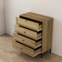 OTTO home Kombikommode »Motala Schlafzimmerschrank Garderobe Boho Eichen-Design« Eichen-Design mit Geflecht Schublade und schwarzen Griffen,Schrank Schlafzimmer mit 4 Schubladen hochwertig