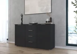 OTTO home Kombikommode »Sideboard Schubladenkommode AGORDO mit Dekor- oder Hochglanzfront« in zwei Griff-Farben, Breite 120 cm,vier große Schubladen, mit insgesamt 4 Einlegeböden MADE IN GERMANY