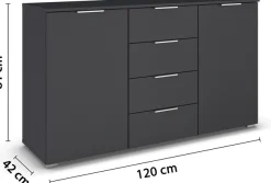 OTTO home Kombikommode »Sideboard Schubladenkommode AGORDO mit Dekor- oder Hochglanzfront« in zwei Griff-Farben, Breite 120 cm,vier große Schubladen, mit insgesamt 4 Einlegeböden MADE IN GERMANY