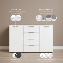 OTTO home Kombikommode »Sideboard Schubladenkommode AGORDO mit Dekor- oder Hochglanzfront« in zwei Griff-Farben, Breite 120 cm,vier große Schubladen, mit insgesamt 4 Einlegeböden MADE IN GERMANY