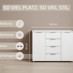 OTTO home Kombikommode »Sideboard Schubladenkommode AGORDO mit Dekor- oder Hochglanzfront« in zwei Griff-Farben, Breite 120 cm,vier große Schubladen, mit insgesamt 4 Einlegeböden MADE IN GERMANY