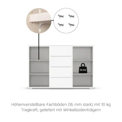 OTTO home Kombikommode »Sideboard Schubladenkommode AGORDO mit Dekor- oder Hochglanzfront« in zwei Griff-Farben, Breite 120 cm,vier große Schubladen, mit insgesamt 4 Einlegeböden MADE IN GERMANY